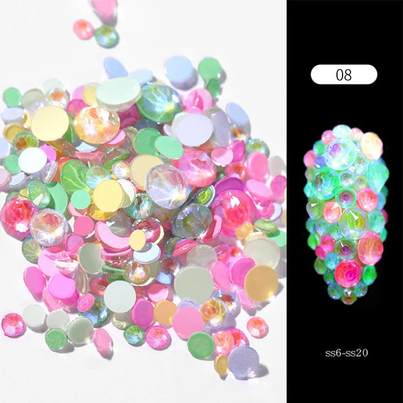 1 сумка светящиеся Сверкающие Стразы Красочные 3D украшения ногтей Flatback камни для