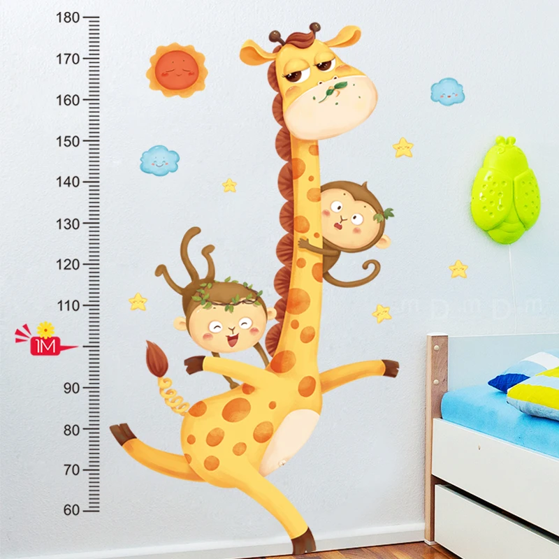 

Мультяшный стикер на стену 123*66 см с милым жирафом, маленькой обезьянкой, украшение для детской комнаты, постер с животными, измерение высоты