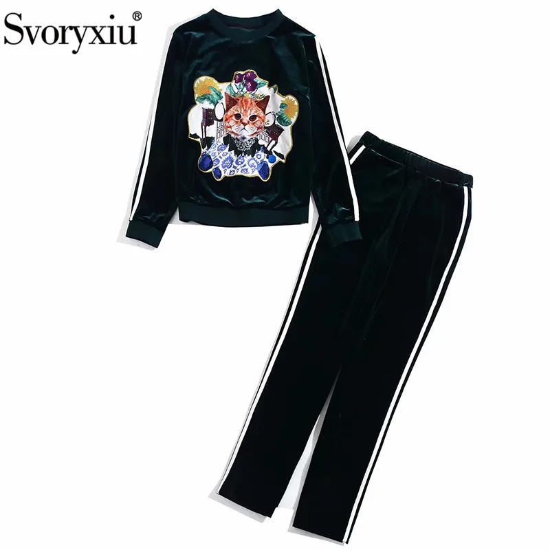 Женский бархатный костюм двойка Svoryxiu зеленый повседневный из пуловера с