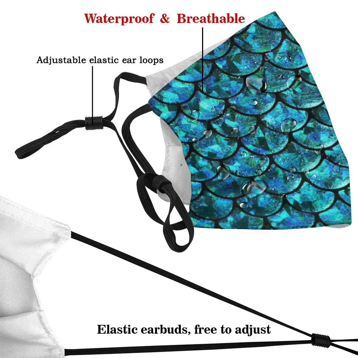 

Mermaid Skin Seamless Pattern Dust Mask with PM2.5 Activated Carbon Filter for Adult Mouth-muffle Face Reusable