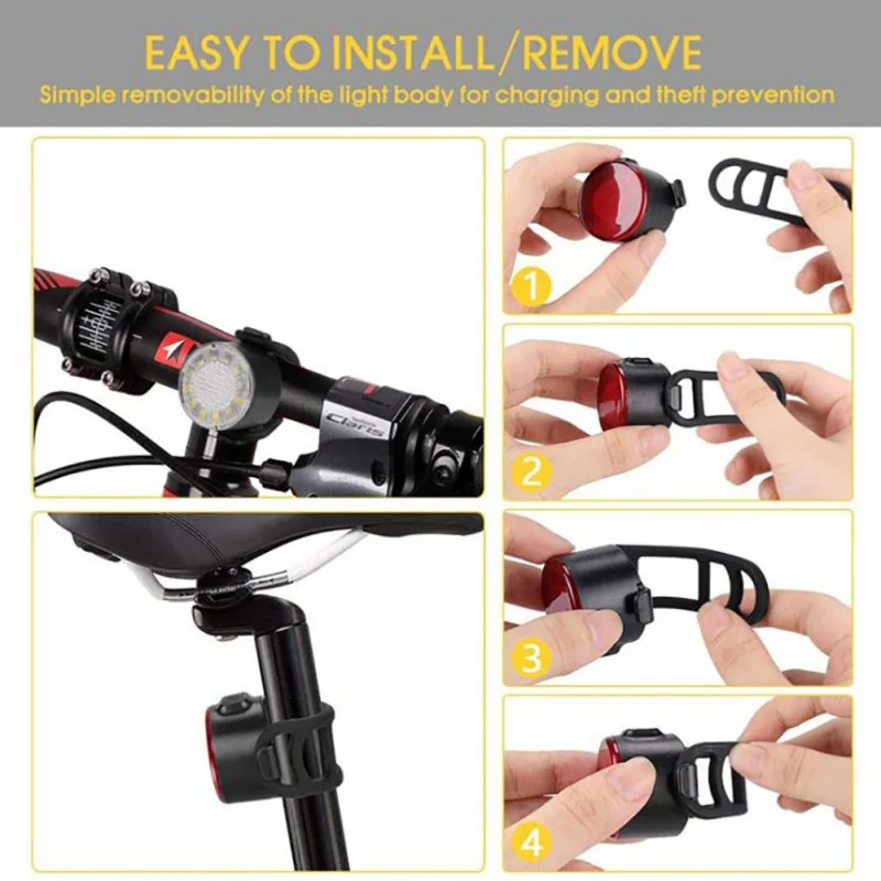 Комплект передних и задних светодиодных фонарей для велосипеда с зарядкой через