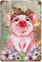 graman anique metal tin sign cute pig wearing bandana new tin sign pig decor wall sign plaque poster for home bathroom and