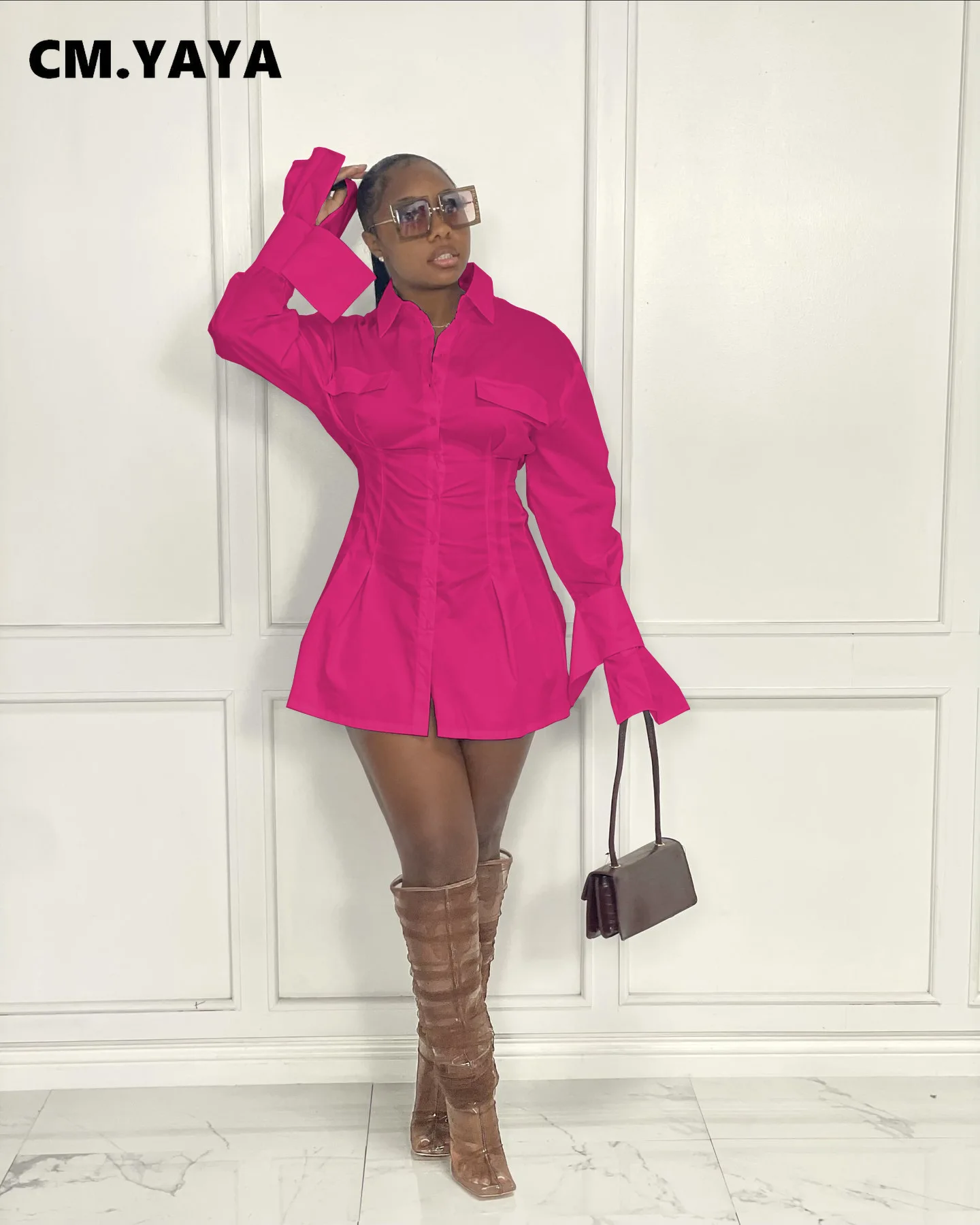 Женская осенне-зимняя блузка CM.YAYA элегантное однотонное классическое