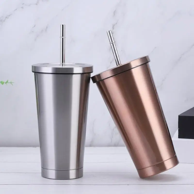 

500ml 304 Stainless Steel Straw Cup Large-capacity Vacuum Flask Car Portable Coffee Cup Water Cup Ice Master Cup Tea Mug Thermoc