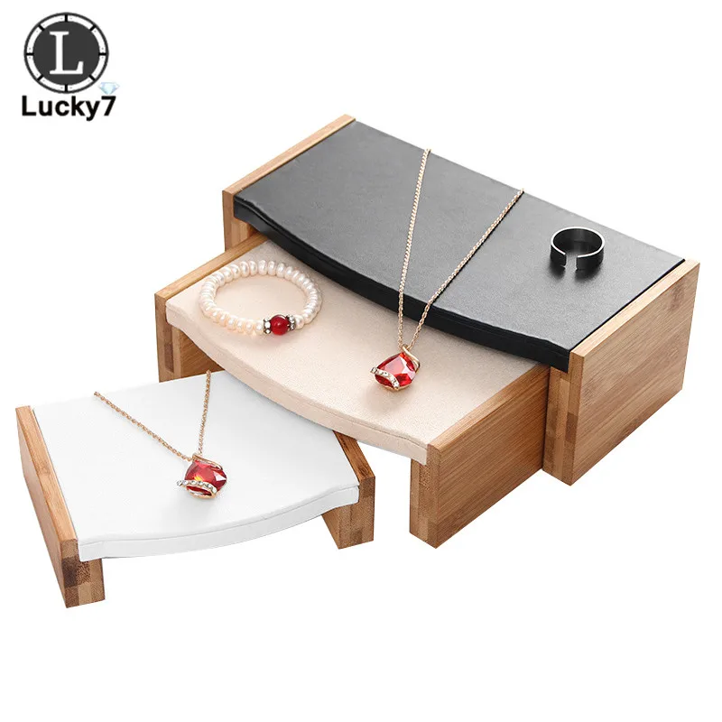 Natural Bamboo Wood Necklace Ring Jewelry Jade Counter Display Stool 3 Pieces Suit High &amp Low Cabinet Stand Rack | Украшения и