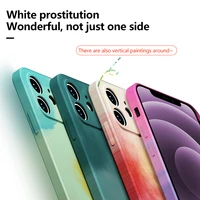 ultra thin watercolor square liquid silicone phone case for iphone 12 11 pro max se xsmax xr x 8 7 plus luxury cute soft cover