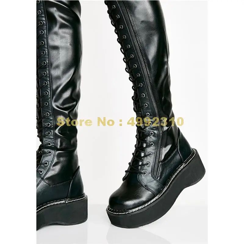 

Plus Size 35-46 Ladies Thigh High Boots Platform Fashion Chunky Heels Over The Knee Boots Women Punk Shoes