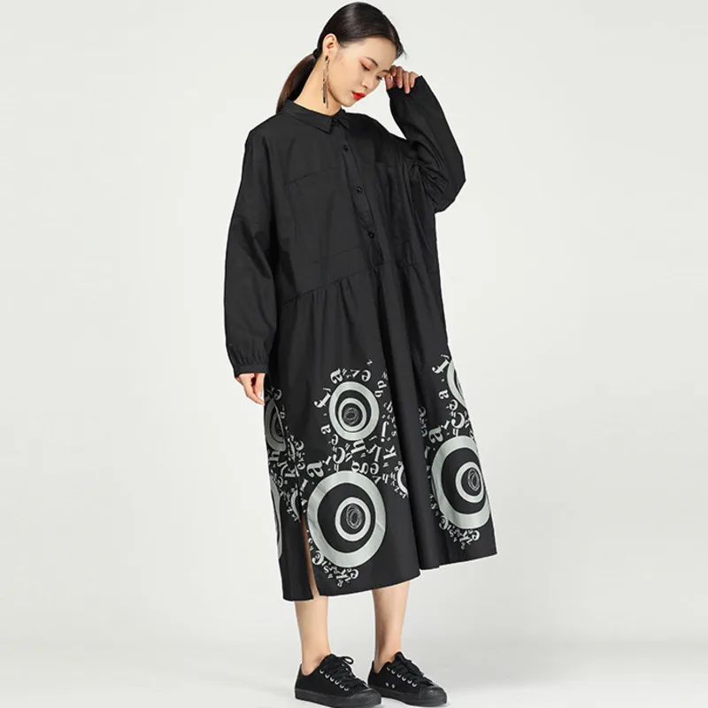 Женское платье рубашка LANMREM весеннее с принтом в стиле ретро длинным рукавом YG445