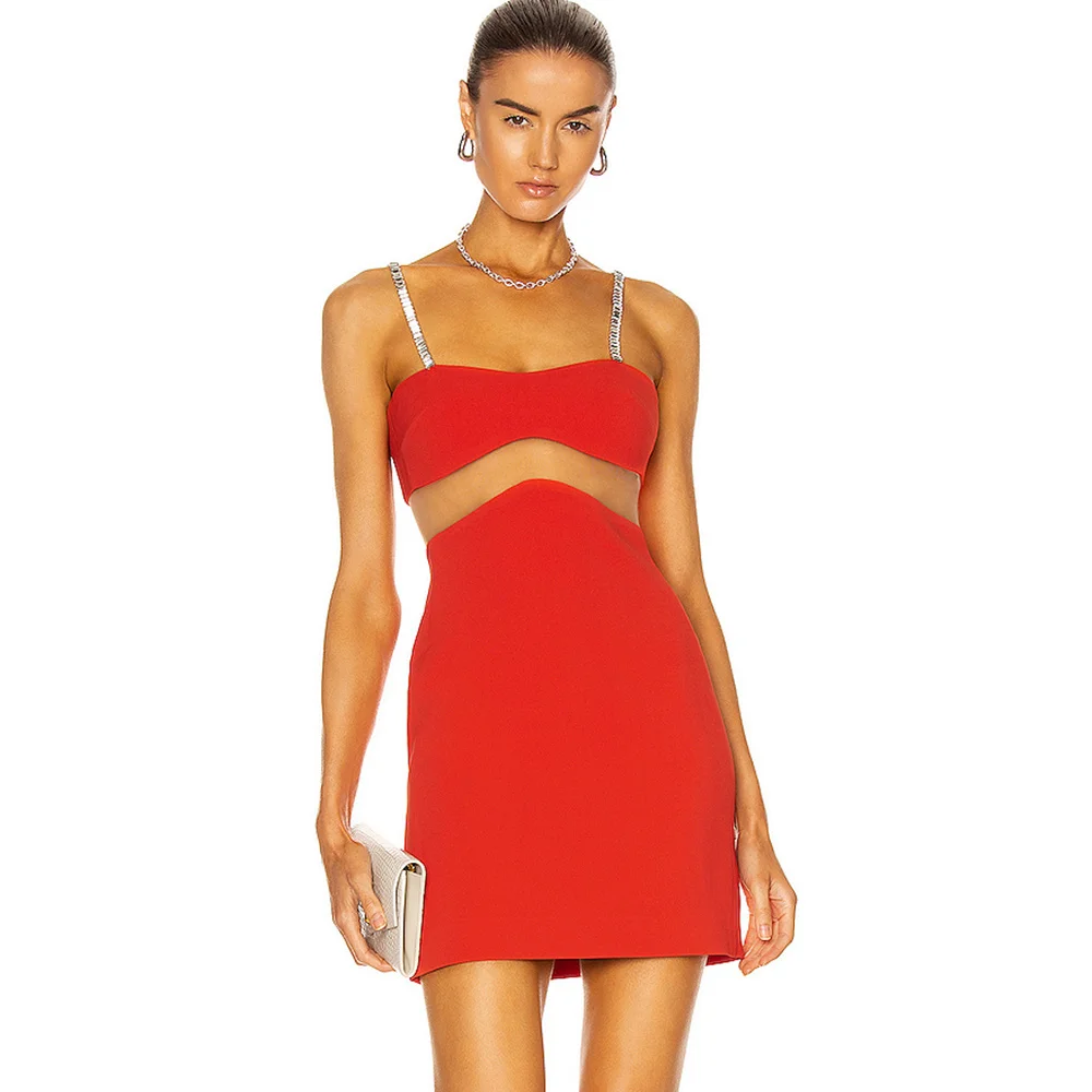 

bandage dress 2021 summer red bodycon dress for women sexy spaghetti mini club evenning celebrity party dresses high quality
