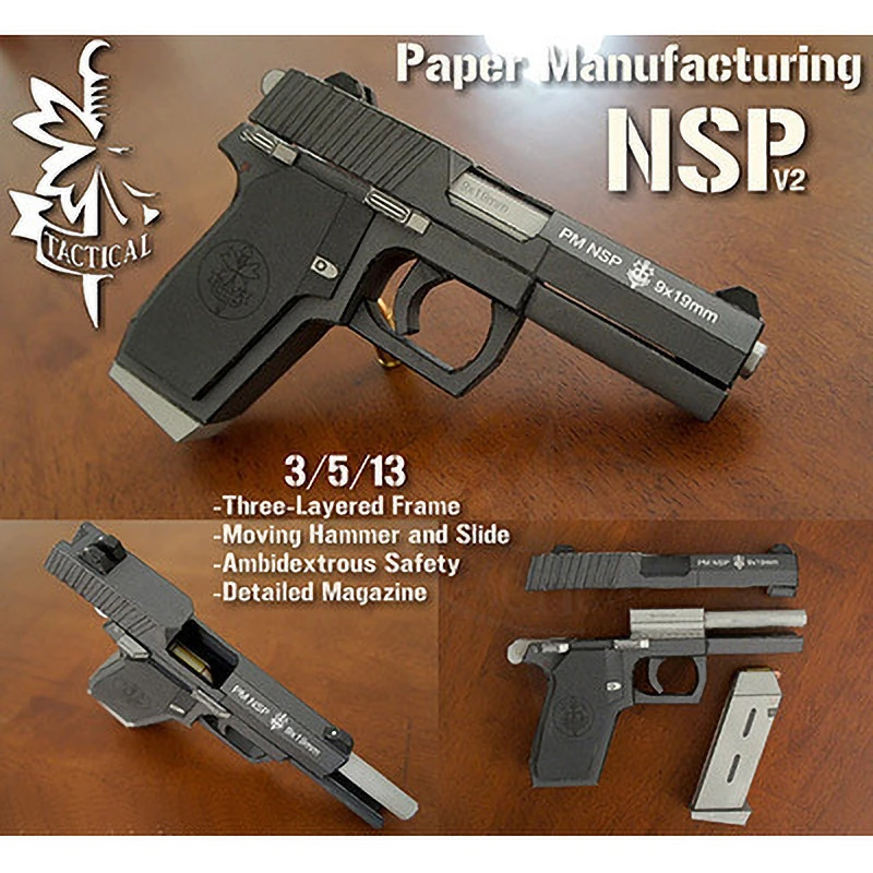 1:1 Scale NSP Pistol DIY 3D Handmade Paper Gun Model Toy Puzzle Decoration Assemble for Children Adults Military Fan Gift | Игрушки и