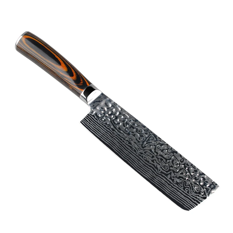 Нож шеф-повара 5CR15 японская Дамасская сталь лазерный узор кухонный нож для
