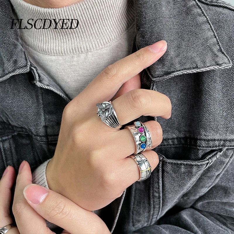 

FLSCDYED Vintage Gothic Owl Bee Rings for Women Hip Hop Silver Color Butterfly Finger Adjustable Ring Fashion 2021 Trend Jewelry