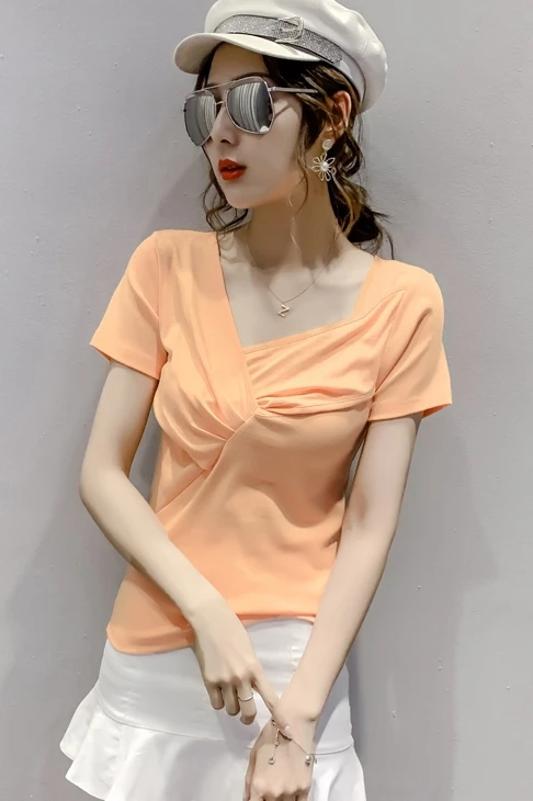 

Real shot summer Korean V-neck lace-up niche sweet bubble sleeve shirt women's French short-sleeved shirt