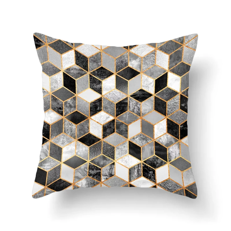 С принтом в клетку декоративная подушка для дивана из плюша с геометрическим