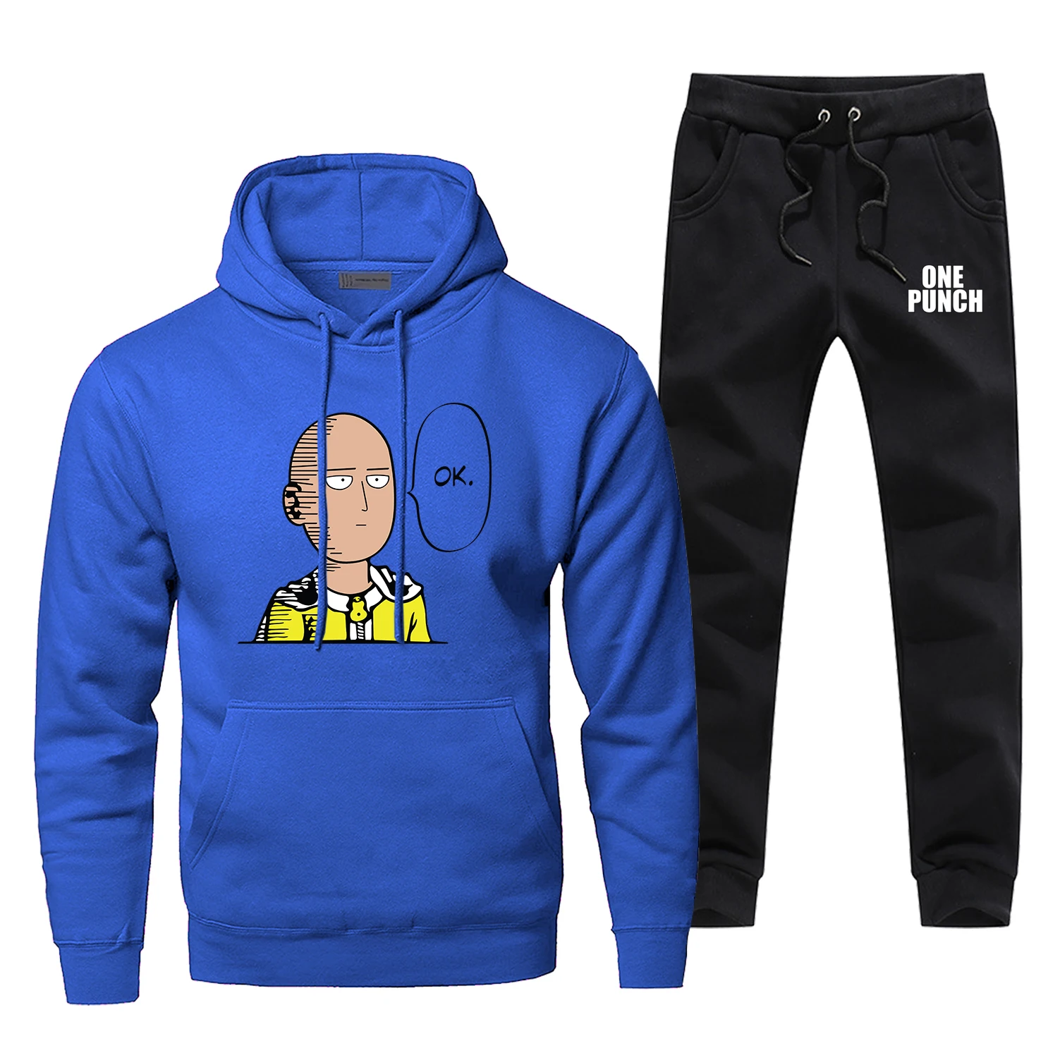 Classic Japanese Anime One Punch OK Man Print Sweatshirts Hoodies+pants Harajuku Tracksuit Men's Fleece Sportswear Sweatpants | Мужская