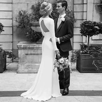 soft satin a line wedding dresses 2021 long sleeve elegant bridal dress open back bride wedding gowns floor length simple