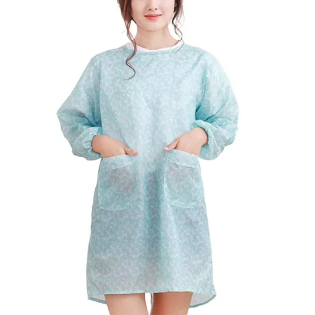 

Women Floral Waterproof Long Sleeve Kitchen Cooking Baking Apron Working Smock