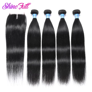 Индийские прямые человеческие волосы Panse, пряди волос с 4X4 кружевной застежкой, не Реми волосы, 4 шт. удлинителей, бесплатная доставка, естественный цвет