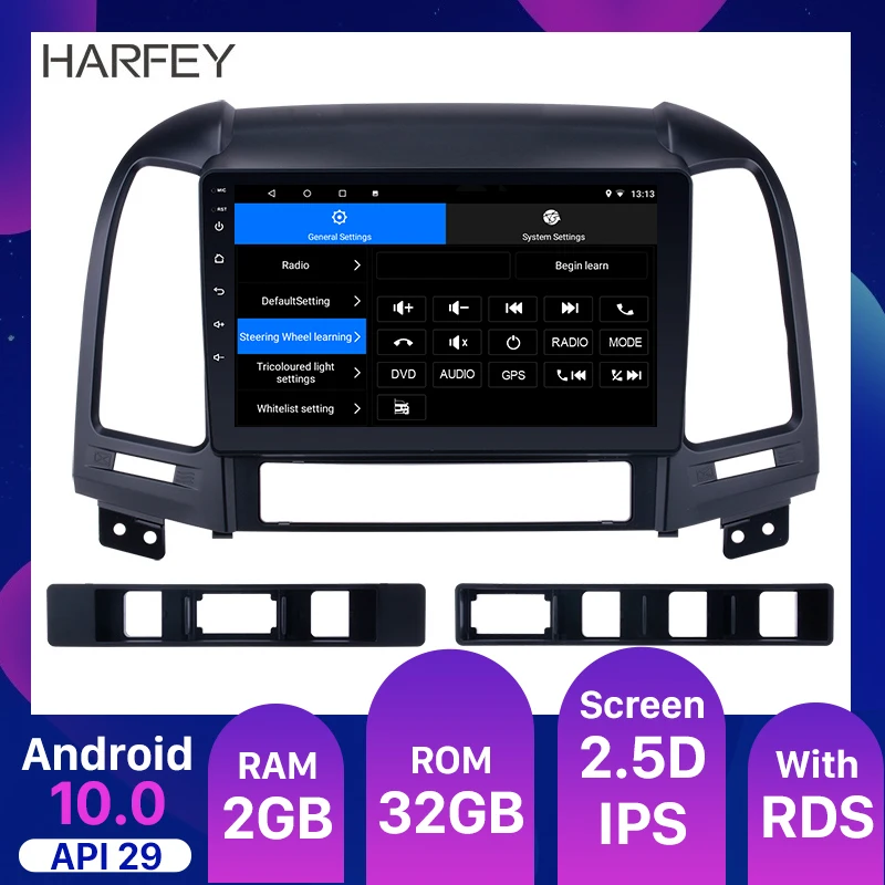 Мультимедийный плеер Harfey 2din Android 10 0 9 дюймов автомобильное радио с GPS для HYUNDAI SANTA FE