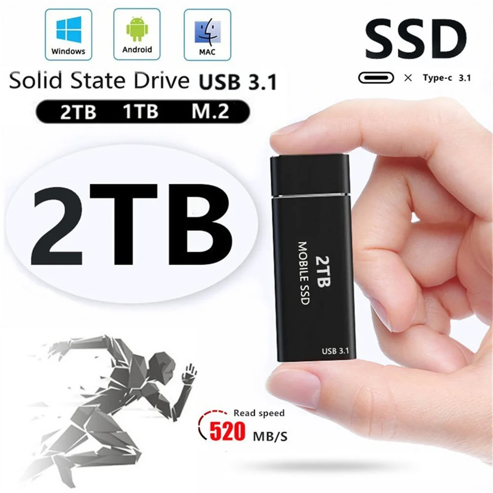 

Original 2TB External SSD 1TB 500GB Mobile Solid State Hard Drive USB 3.1 External SSD Typc-C Portable Hard Drive