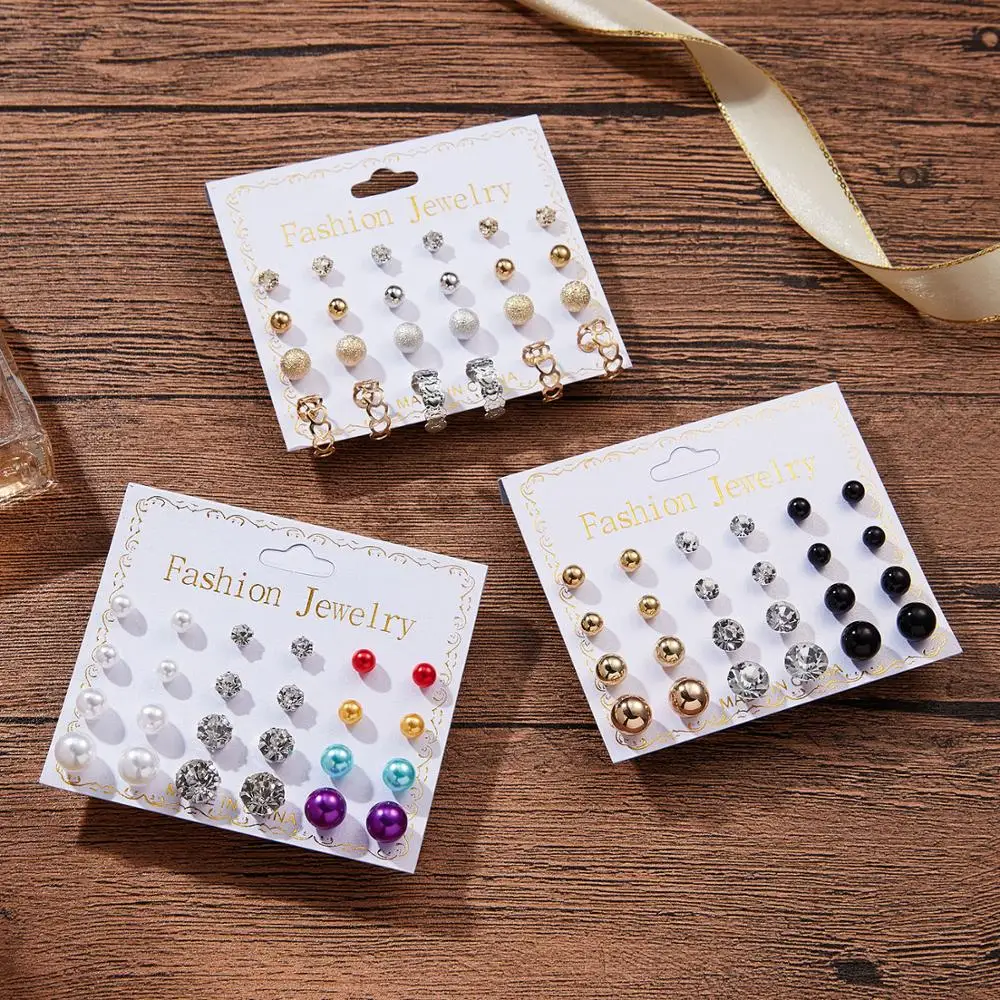 DoreenBeads модные ювелирные изделия 12 пар набор серег круглый шар прозрачный Циркон