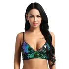 Женские пикантные танцевальные Топы зеленого цвета, модный ослепительный Блестящий бюстгальтер без косточек со съемными подкладками, топ с регулируемыми бретелями, танцевальная клубная одежда