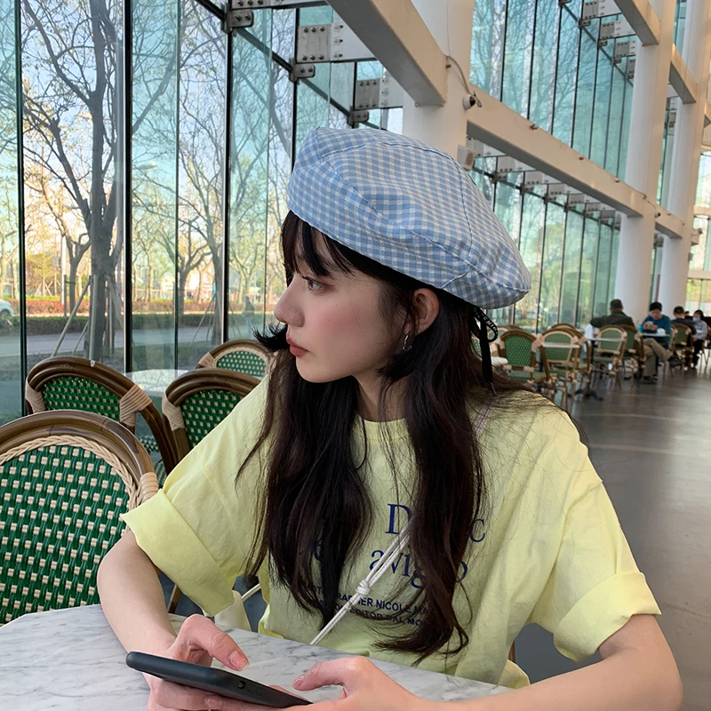 Берет Foux Летняя женская Тонкая Клетчатая Регулируемая Веревка Бейкер мальчик