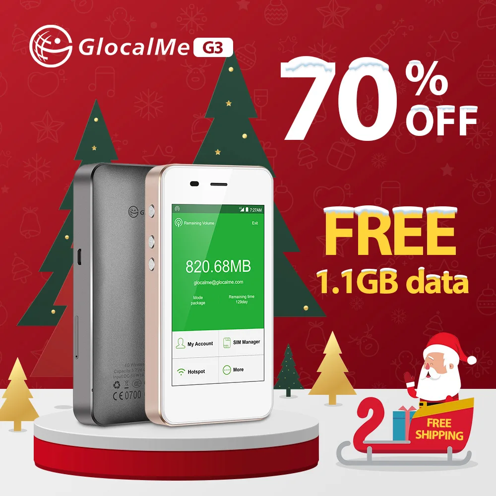 

Wi-Fi роутер GlocalMe G3, 4G, 150 Мбит/с, LTE, беспроводная разблокированная Мобильная точка доступа, черный внешний аккумулятор с 1 Гб глобальной началь...