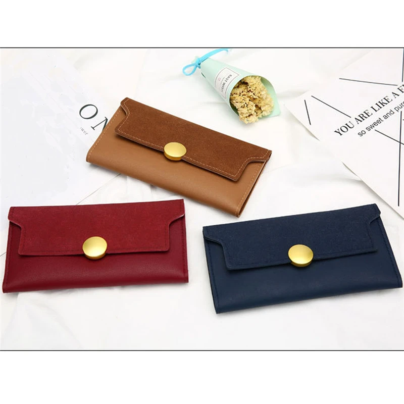 1ПК Минималистичный кошелек женский матовый кошелек с круглой металлической пряжкой, длинный двухслойный кошелек большой вместительности из искусственной кожи с женским кошельком для монет.