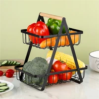 2 tier metal fruit basket portable kitchen storage countertop shelf rack for fruits vegetables household toiletries