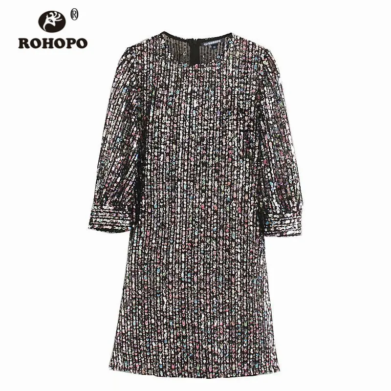 ROHOPO круглый вырез горловины с коротким рукавом блестками блестящие вечерние