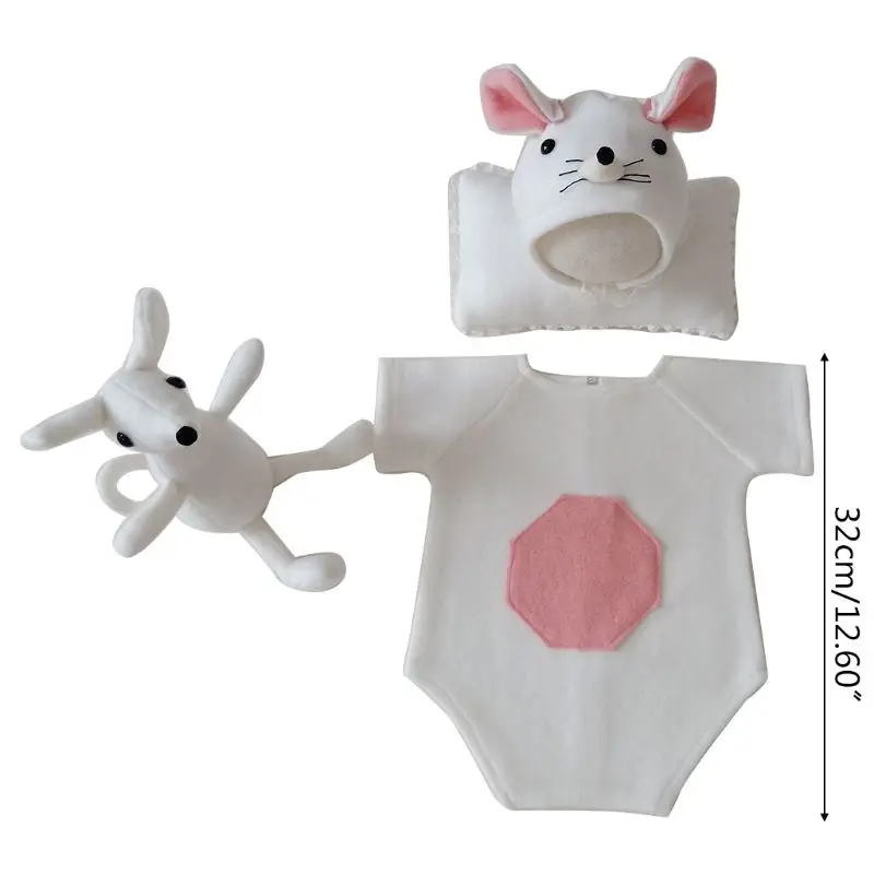 

4 Pcs Baby Infants Hat Pillow Romper Jumpsuit Doll Set Photo Shooting Costume Outfits Newborn Photography Props