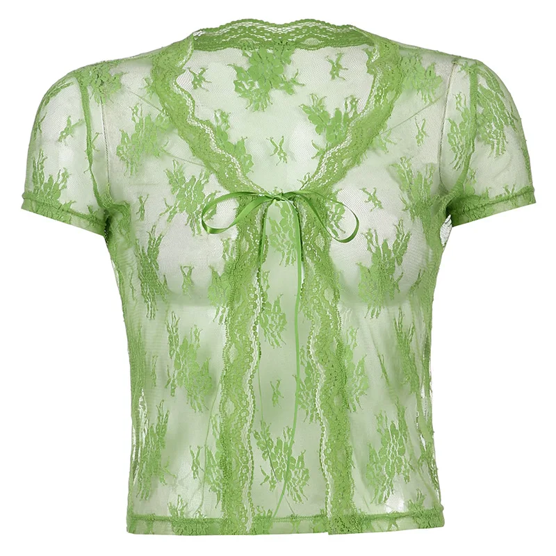 

Female Lace Up T Shirts Women Short Sleeve V Neck Tops Women Summer Casual Streetwear Lace Cardigans T-shirts