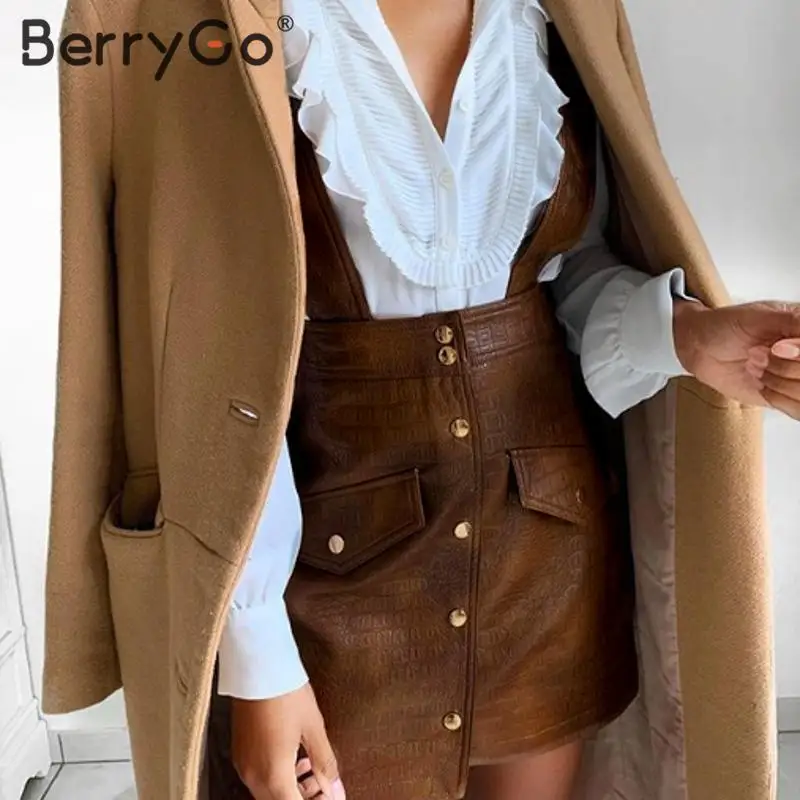 BerryGo модное платье из искусственной кожи женские комбинезоны с высокой талией