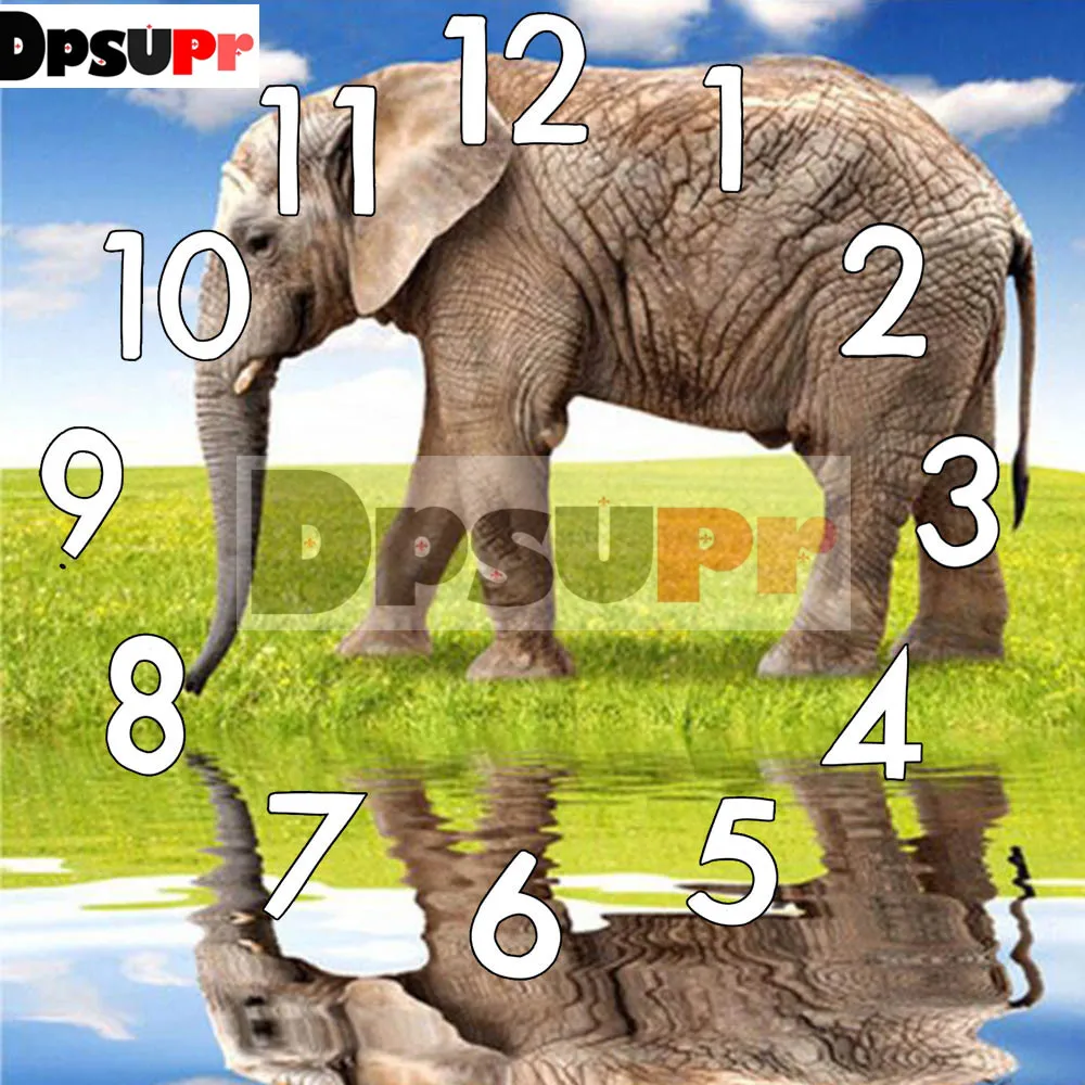 

Dpsupr 5D Diamond Painting Animal Elephant Kit With Clock Mechanism stitch Full Square/Round Diamond Embroidery Mosaic Home Gift