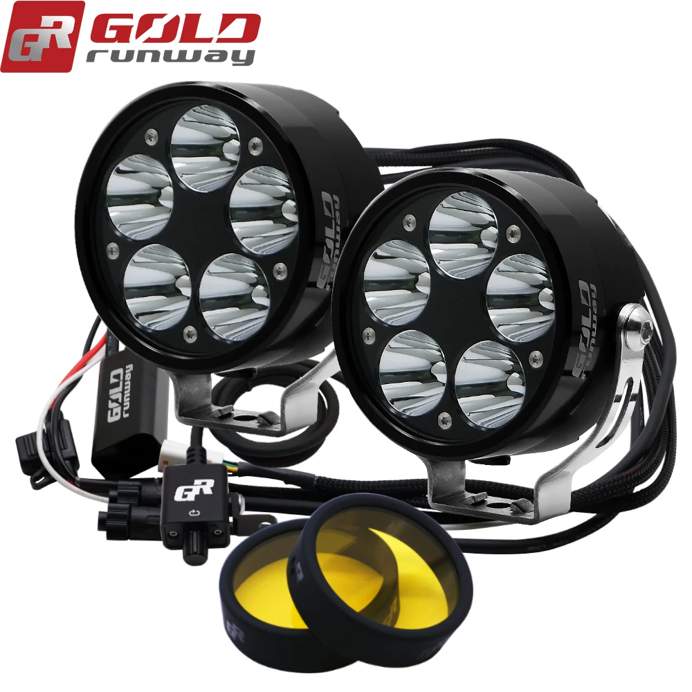 GOLDRUNWAY GR-50XL 50 Вт U3 светодиодный головной светильник для вождения мотоцикла, противотуманная лампа, светильник+ переключатель+ желтые линзы