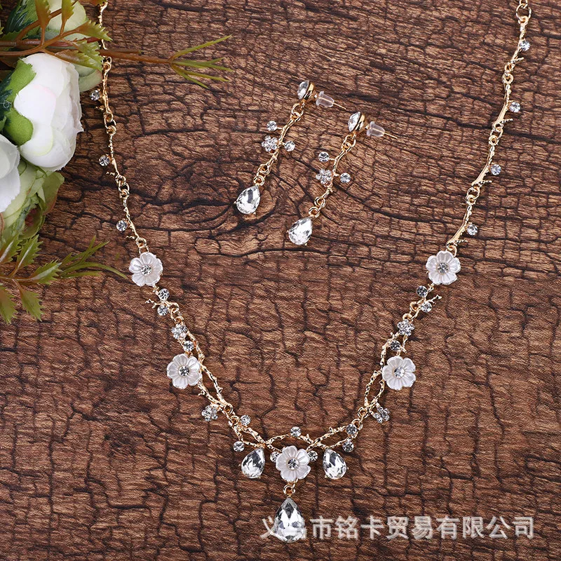 

New CZ White Crystal 2pc / Set Bridal Necklace Drop Earrings Fashion Women's AAA Cubic Zirconia Wedding Engagement Jewelry Gift