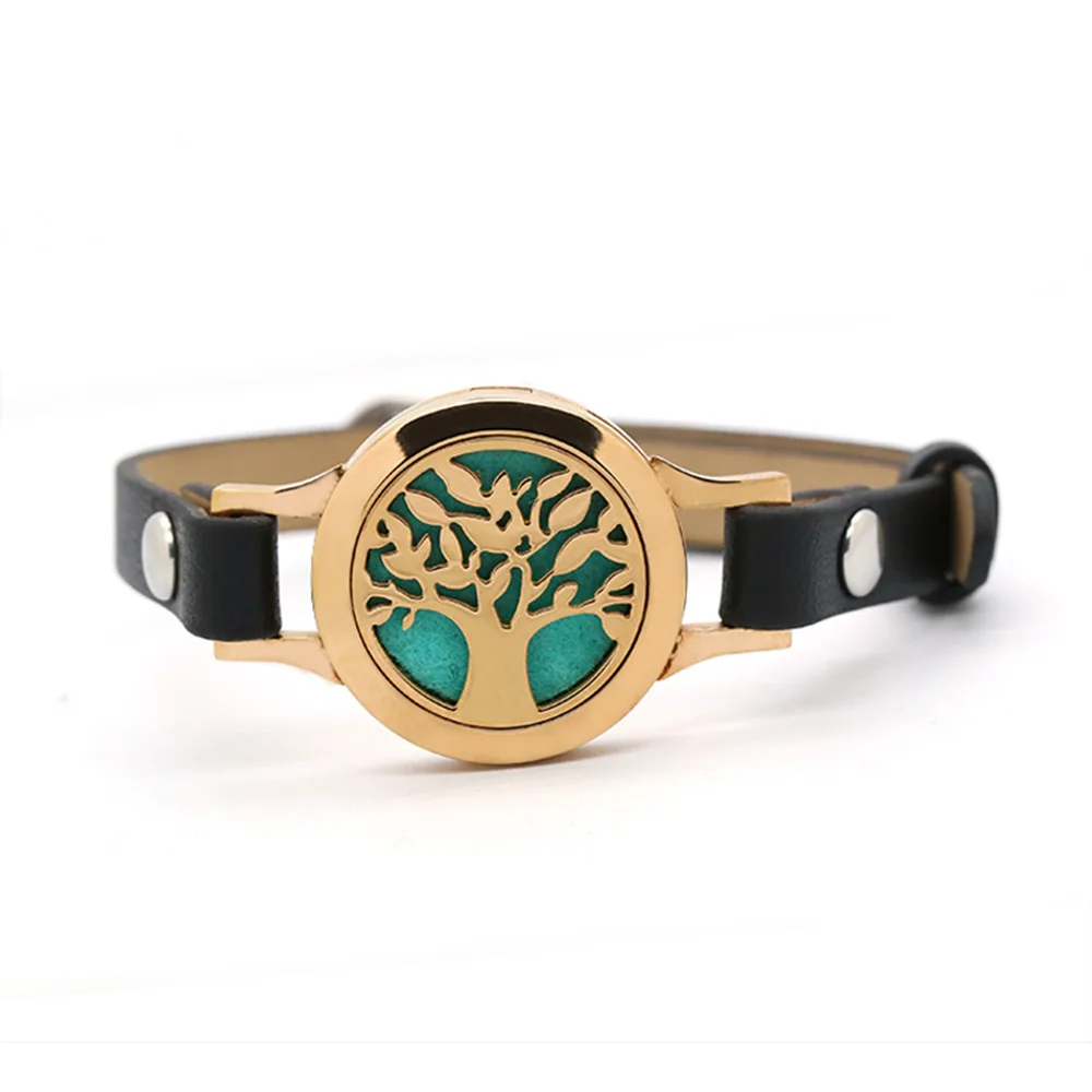 BOFEE Tree Of Life Essential Oil Diffuser Bracelet Magnetic Stainless Steel Aromatherapy Locket Leather 25mm Jewelry | Украшения и