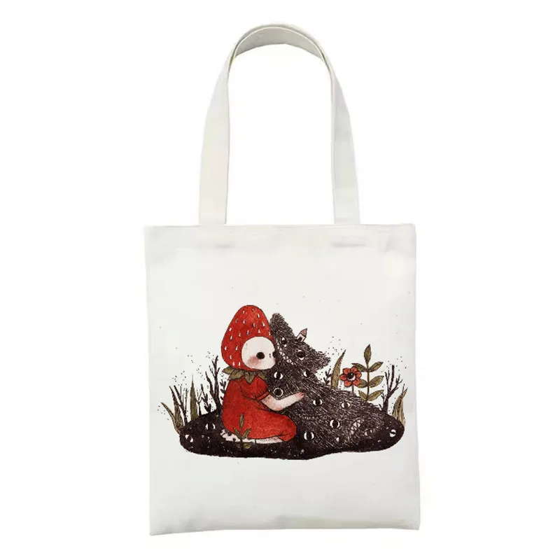 

Retro Literary Ladies Canvas Bag female Shoulder Bag Ulzzang Cartoon Shopping Bag Ladies Reusable Shopper handbags Tote Bag 2021