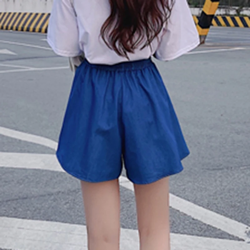 Женские джинсовые шорты с широкими штанинами синие винтажные свободные размера