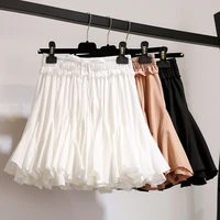 womens black white plaid pleated skirt short tulle korean chiffon irregular mini tutu draped ruffle lolita skirt 2020 summer