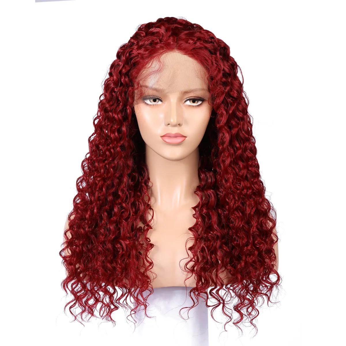 

Burgundy Soft Kinky Curly Long Glueless Lace Front Wig High Temperature For Black Women With Baby Hair 180%Density 26Inch