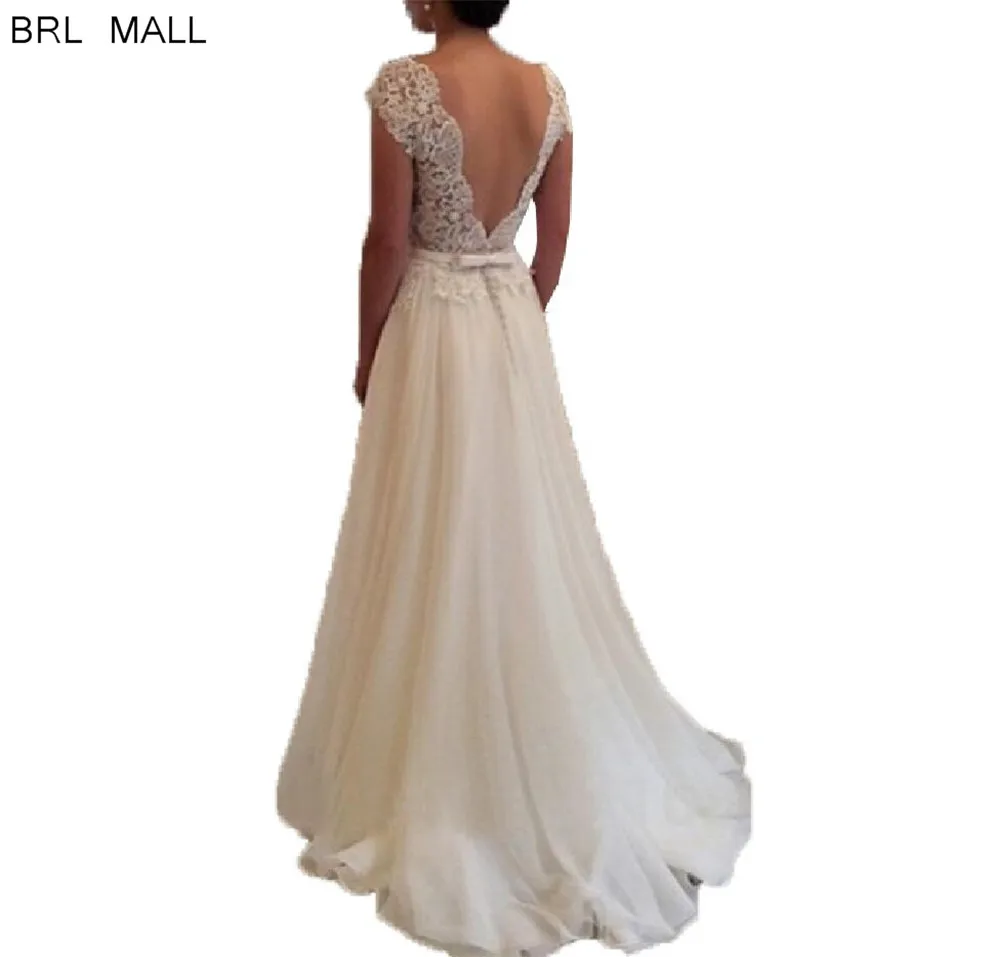 

2020 Lace Wedding Dresses Cheap Beach Boho Bride Dress A Line Sexy backless Cap Sleeve Chiffon Wedding Gowns Vestidos De Noiva
