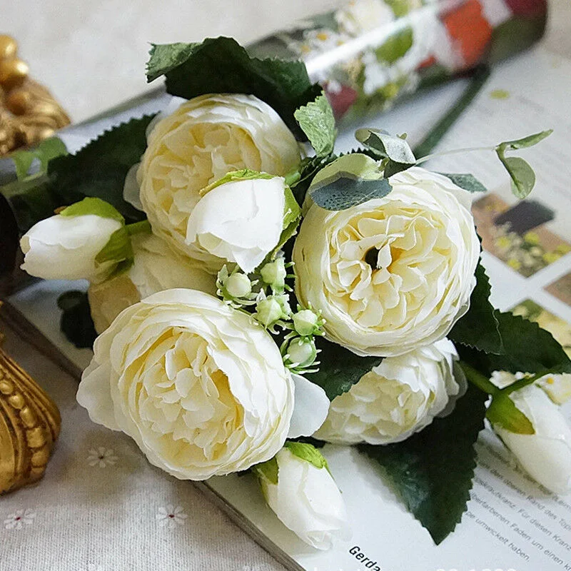 

9 Heads Rose Artificial Flowers Fake Bouquet Buch Wedding Home Party Decor Sale