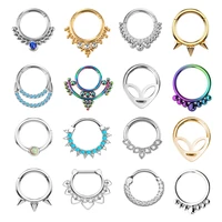 1pc surgical steel nose ring cartilage earring zircon cz gem cluster beaded hinged septum rings clicker septum piercing jewelry