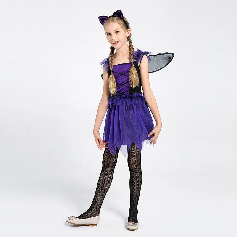 

3 шт. фиолетовое сказочное платье + крылья + головной убор детский Косплей-костюм на Хэллоуин для девочек карнавал Рождественская вечеринка костюм принцессы платье