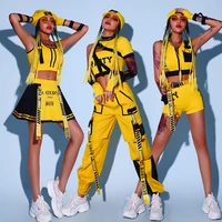 yellow cheerleader uniform hip hop clothes female jazz dancewear rave outfit girl sets stage costume festival clothing dl8204