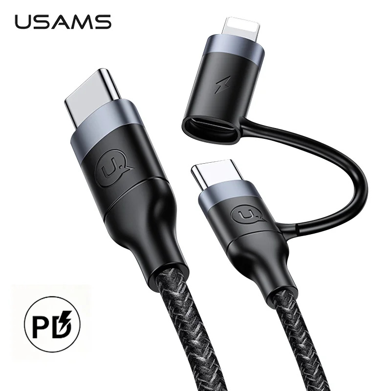 USAMS 2 в 1 USB C к usb type кабель для Xiaomi huawei samsung Lightning Быстрая зарядка Шнур iPhone|Кабели