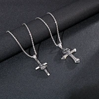 demon skull cross pendant necklace men stainless steel punk jewelry