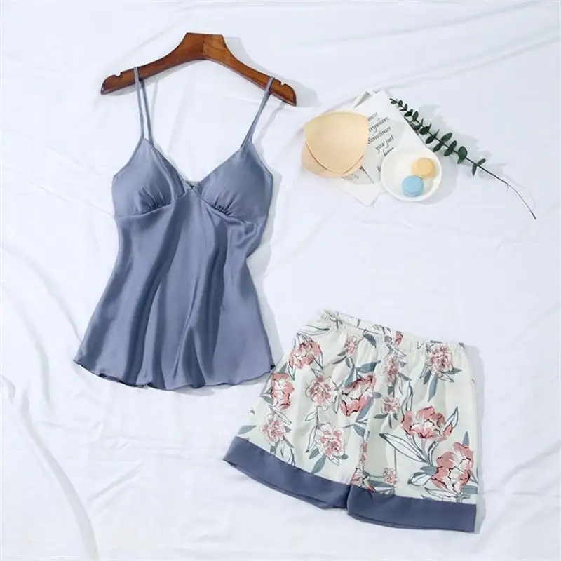 Sanderala Sexy Women Pajamas Set Cute Sleepwear Plus Size High Quality Lingerie Print Nightgown Sleeveless Pajama Pants